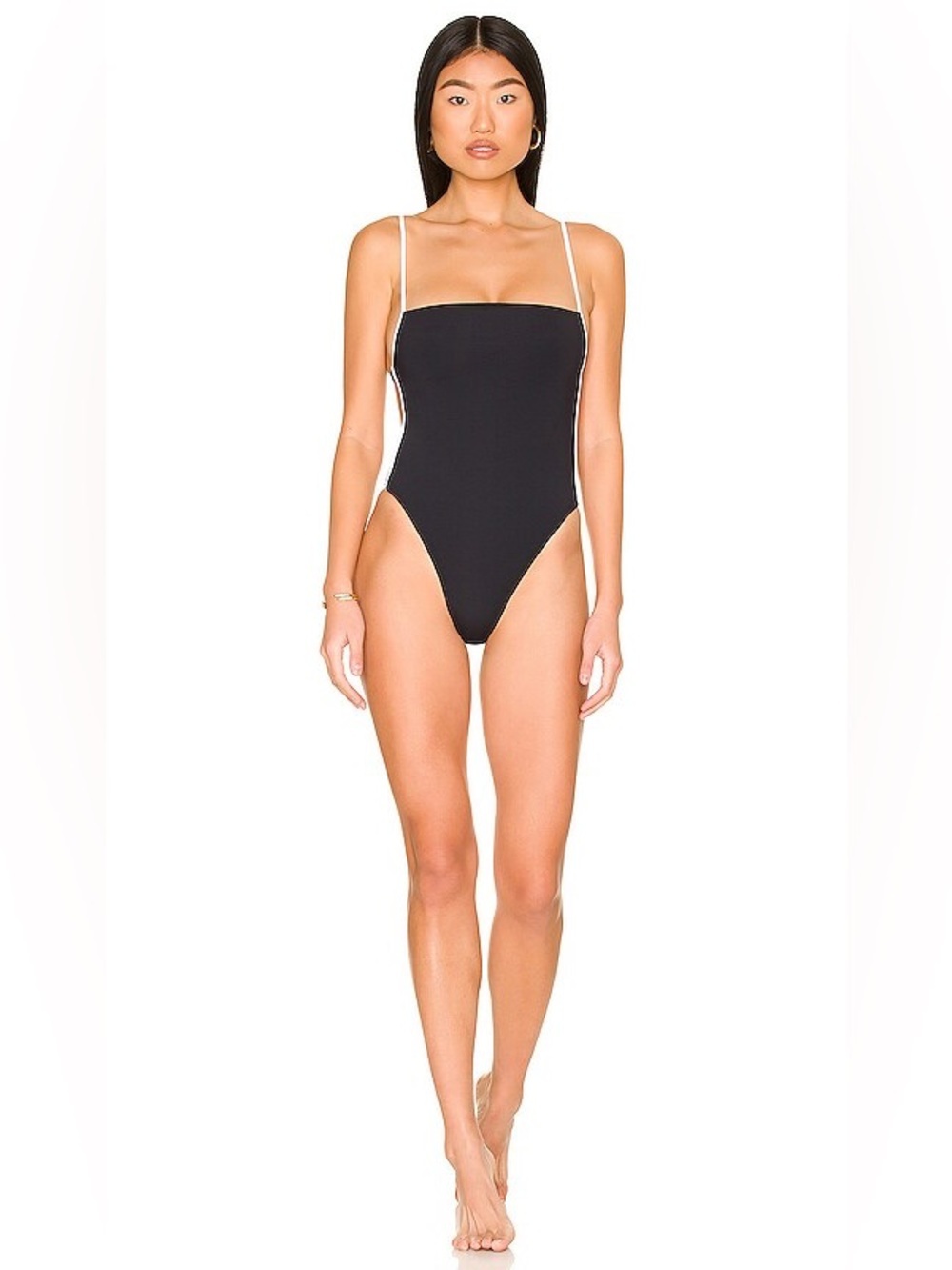 Tropic Of C Scoop Colorblock Open Back One-Piece Swimsuit in Black & White Sz L